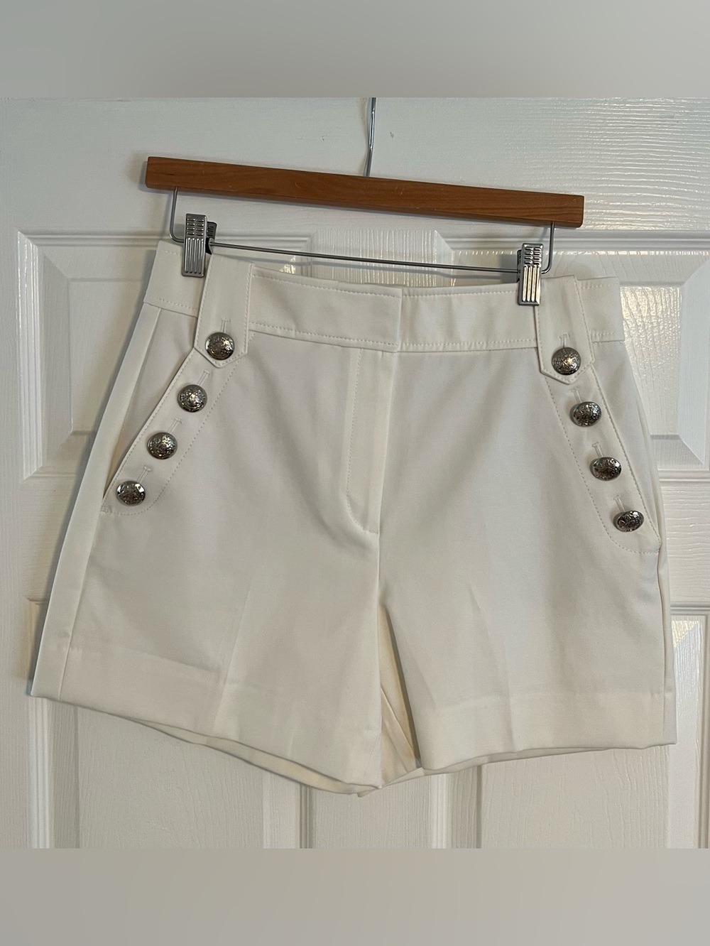 White House Black Market Cream High-Rise Button-Trim Shorts